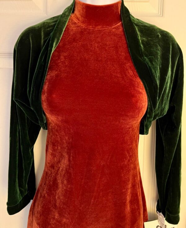 GK ICE SKATE DANCE LADIES X-LARGE EVERGREEN VELVET LGSLV SHRUG JACKET SZ XL NWT!