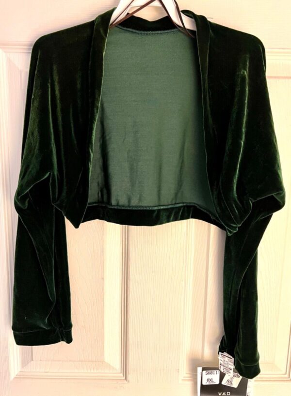 GK ICE SKATE DANCE LADIES X-LARGE EVERGREEN VELVET LGSLV SHRUG JACKET SZ XL NWT! - Image 5