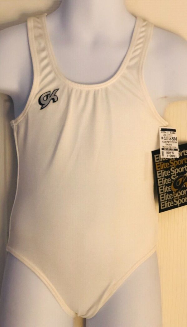 GK COMPETITION SHIRT SINGLET CHILD X-SMALL WHITE N/S TRADITIONAL LEG CUT Sz CXS