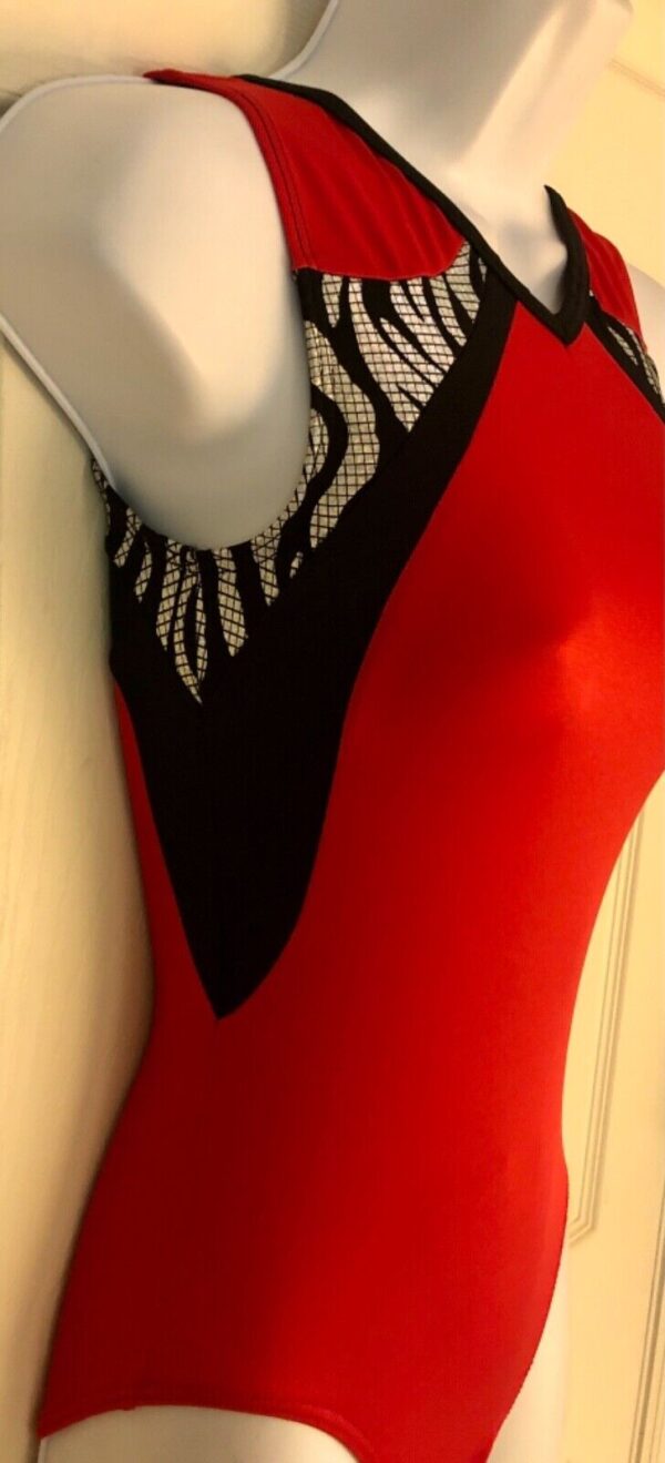 GK RED ZEBRA ADULT X-SMALL RED N/S ICED ZEBRA FOIL GYMNASTS DANCE LEOTARD Sz AXS - Image 3