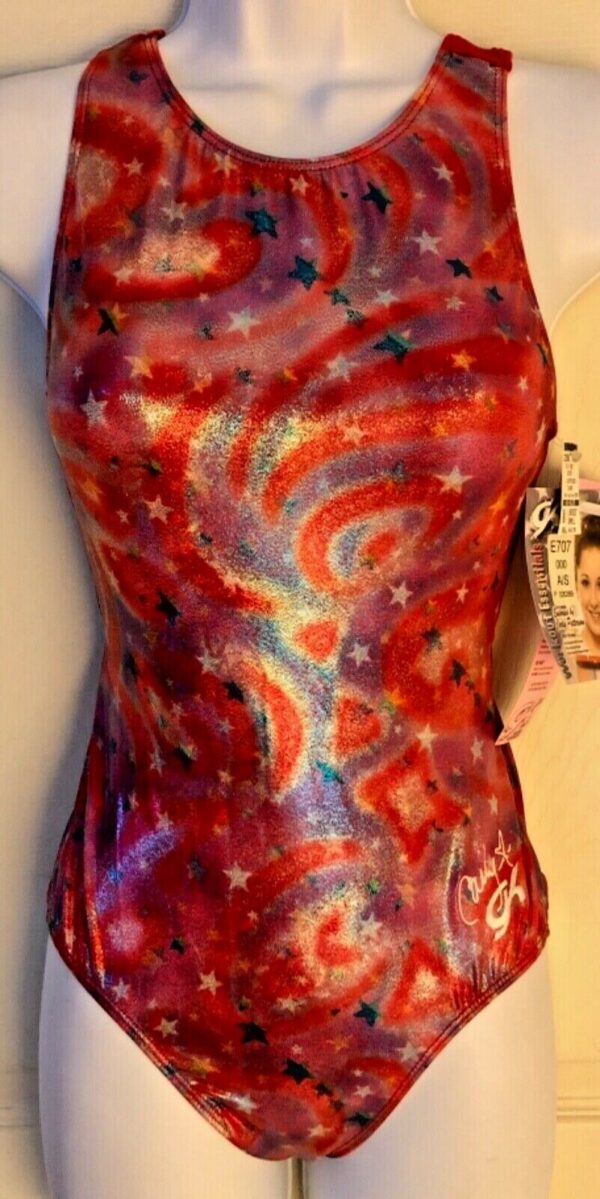 CARLY PATTERSON GK ADULT SMALL RED VELVET FOIL GYMNASTS DANCE TANK LEOTARD Sz AS