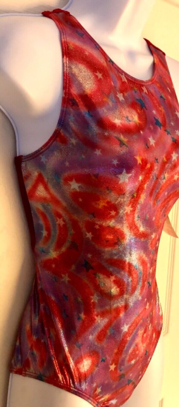 CARLY PATTERSON GK ADULT SMALL RED VELVET FOIL GYMNASTS DANCE TANK LEOTARD Sz AS - Image 3