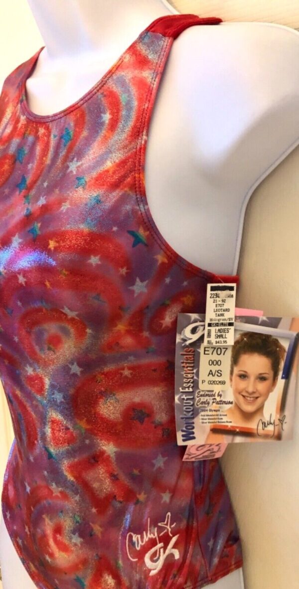 CARLY PATTERSON GK ADULT SMALL RED VELVET FOIL GYMNASTS DANCE TANK LEOTARD Sz AS - Image 4