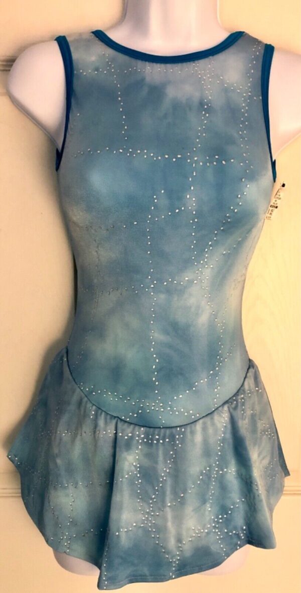 GK ICE FIGURE SKATE BLUE CLOUDS ADULT SMALL SLVLS BEAD PRINT TANK DRESS Sz AS