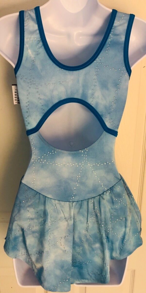 GK ICE FIGURE SKATE BLUE CLOUDS ADULT SMALL SLVLS BEAD PRINT TANK DRESS Sz AS - Image 8