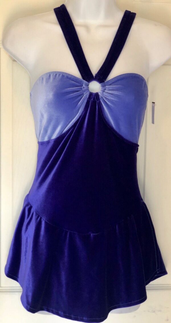 GK TWO TONE PURPLE VELVET LADIES SMALL HALTER RING FIGURE SKATE DRESS Sz AS NWT!