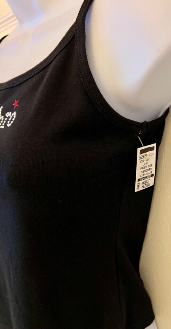 GK â€˜SYNCHROâ€™ JEWELED ACCENTS ADULT P-MEDIUM BLACK COTTON CAMISOLE TOP SZ PM NWT! - Image 4