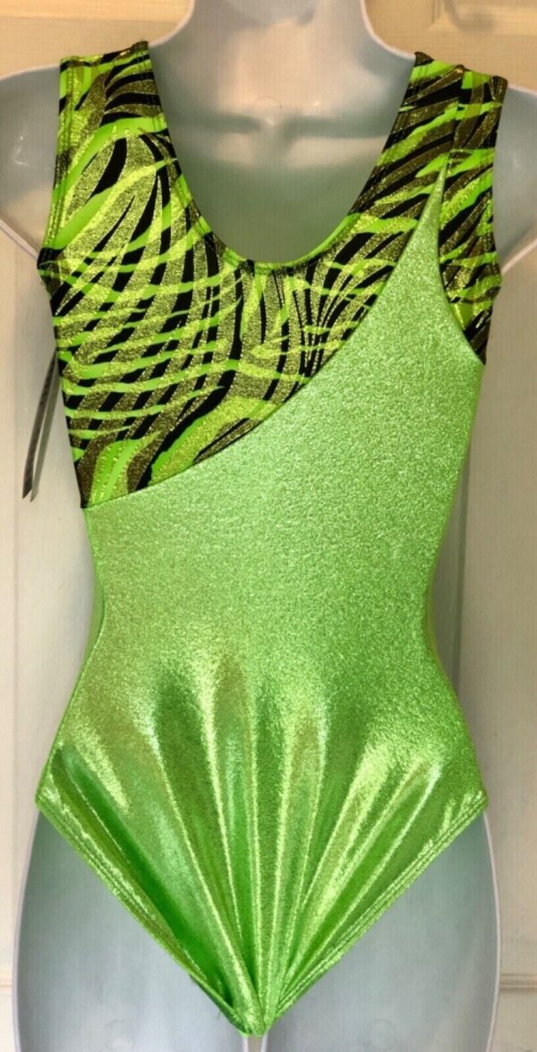 GK ELITE LIME FOIL TANK ADULT SMALL BLACK SEQUINZ GYMNASTICS DANCE LEOTARD SZ S - Image 3