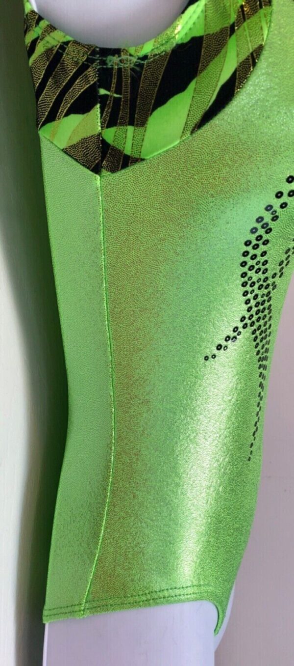 GK ELITE LIME FOIL TANK ADULT SMALL BLACK SEQUINZ GYMNASTICS DANCE LEOTARD SZ S - Image 4