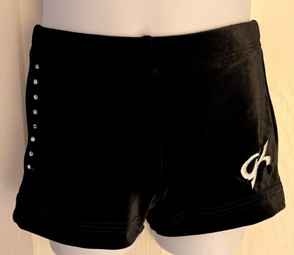 GK BLACK VELVET CHILD MED MICRO MINI JA WORKOUT CHEER DANCE GYMNASTS SHORTS SZ M