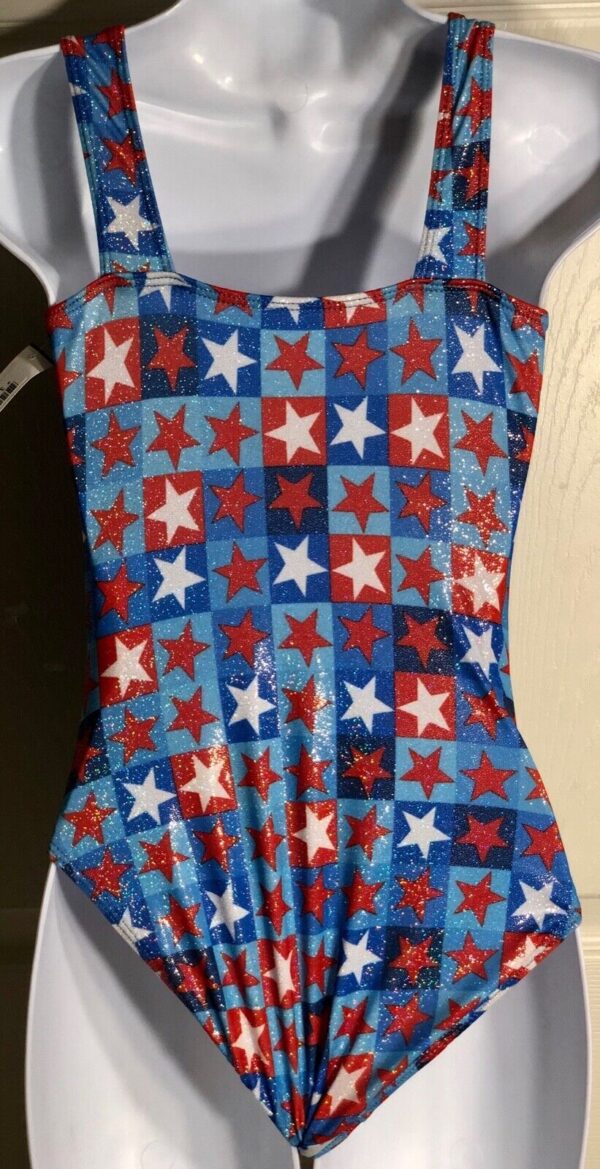 GK LEOTARD ADULT MEDIUM PATRIOTIC STAR PRINT FOIL TANK GYMNASTIC DANCE NWT! AM - Image 3