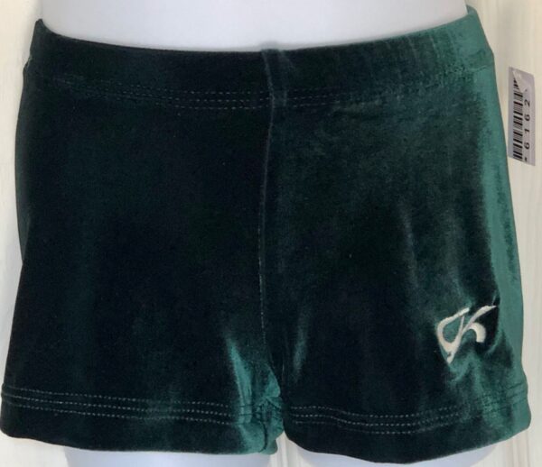 GK GREEN VELVET CHILD MEDIUM MICRO MINI WORKOUT DANCE GYMNASTICS CHEER SHORTS CM