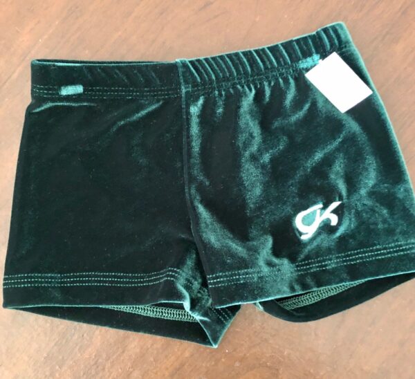 GK GREEN VELVET CHILD MEDIUM MICRO MINI WORKOUT DANCE GYMNASTICS CHEER SHORTS CM - Image 2