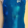 GK TURQUOISE FOIL TECHMESH CHILD MEDIUM WHITE PEARLS GYMNAST RACERBACK LEOTARD M