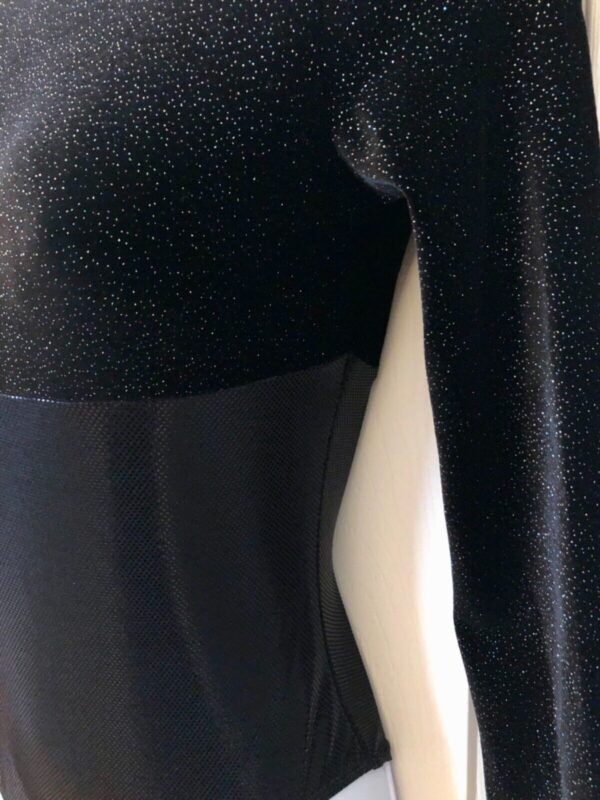 GK LgSLV ADULT SMALL BLACK GLITTER VELVET SHIMMER GYMNASTICS DANCE LEOTARD AS - Image 5