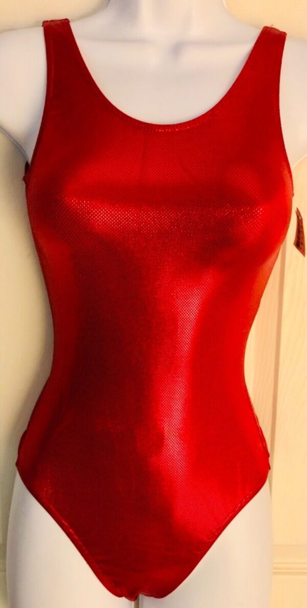 GK RED SHIMMER LADIES X-SMALL SPARKLY GYMNASTICS DANCE TANK LEOTARD Sz AXS NWT!