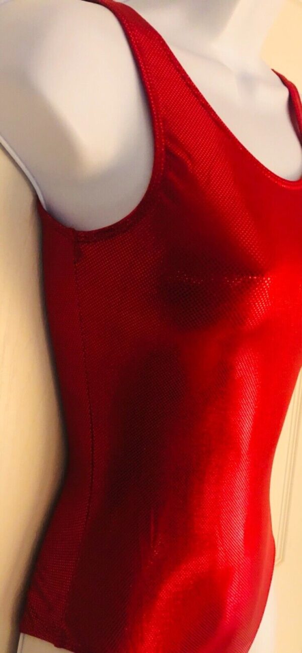 GK RED SHIMMER LADIES X-SMALL SPARKLY GYMNASTICS DANCE TANK LEOTARD Sz AXS NWT! - Image 3