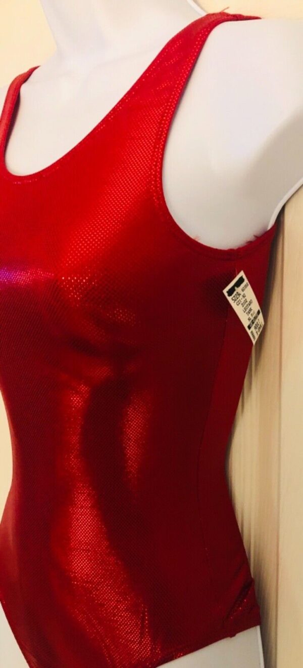 GK RED SHIMMER LADIES X-SMALL SPARKLY GYMNASTICS DANCE TANK LEOTARD Sz AXS NWT! - Image 4