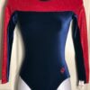GK LONG SLEEVE ADULT X-SMALL NAVY VELVET RED FOIL DANCE LEOTARD AXS