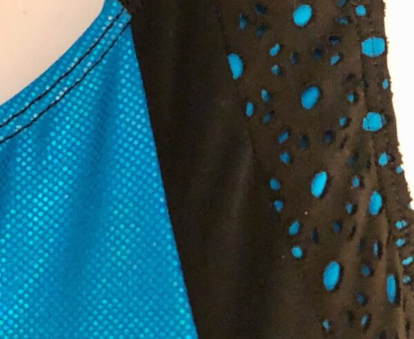 GK TANK ADULT SMALL TURQUOISE DIZZY FOIL BLACK LASER CUT N/S GYMNAST LEOTARD AS - Image 3