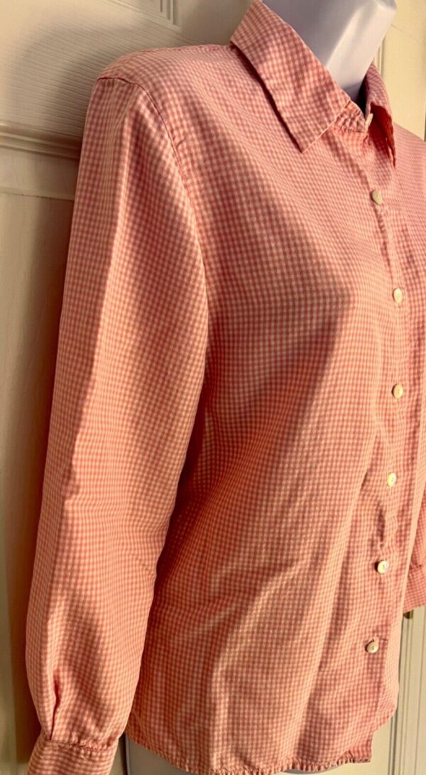 TALBOTS Women's Petite 4 PURE SILK PINK WHITE Check LS BUTTON Blouse SZ 4P - Image 2