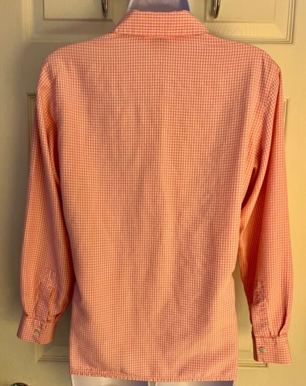 TALBOTS Women's Petite 4 PURE SILK PINK WHITE Check LS BUTTON Blouse SZ 4P - Image 3