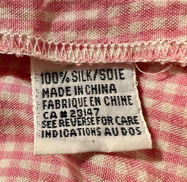 TALBOTS Women's Petite 4 PURE SILK PINK WHITE Check LS BUTTON Blouse SZ 4P - Image 5