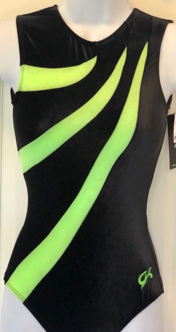 GK BLACK VELVET ADULT SMALL GREEN APPLE MYSTIQUE GYMNASTICS TANK LEOTARD AS NWT!