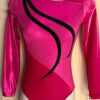 GK LgS PINK VELVET FOIL ADULT SMALL BLACK RIBBONS GYMNAST DANCE CHEER LEOTARD AS