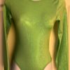 GK LONG SLEEVE LADIES SMALL GREEN SHATTERGLASS FOIL GYMNAST DANCE LEOTARD Sz AS