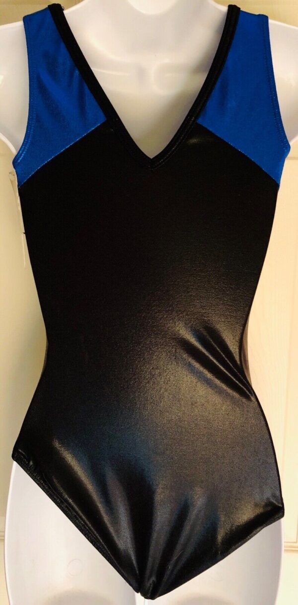 ADIDAS TANK ADULT SMALL GYMNASTICS DANCE GK LEOTARD BLACK BLUE FOIL STAR AS NWT! - Image 2