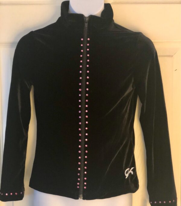 GK BLACK VELVET CHILD SMALL JA SKATE GYMNASTIC DANCE CHEER WARM UP JACKET Sz CS