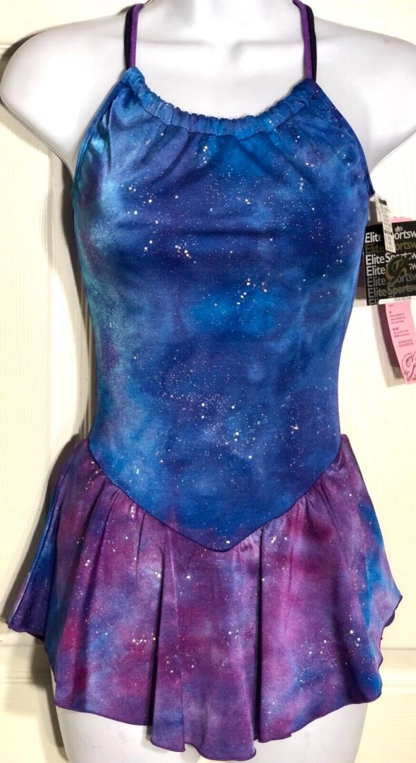 GK ICE FIGURE SKATE CAMISOLE ADULT SMALL MIDNIGHT AURORA FOIL PRINT DRESS AS NWT