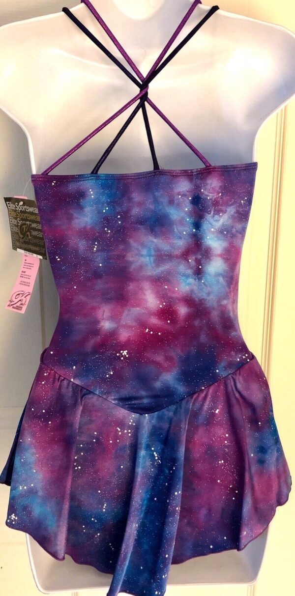 GK ICE FIGURE SKATE CAMISOLE ADULT SMALL MIDNIGHT AURORA FOIL PRINT DRESS AS NWT - Image 3