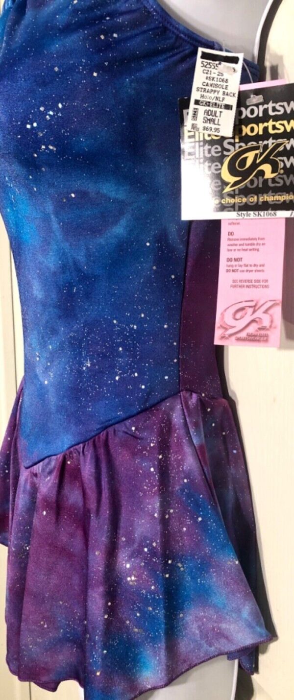 GK ICE FIGURE SKATE CAMISOLE ADULT SMALL MIDNIGHT AURORA FOIL PRINT DRESS AS NWT - Image 7