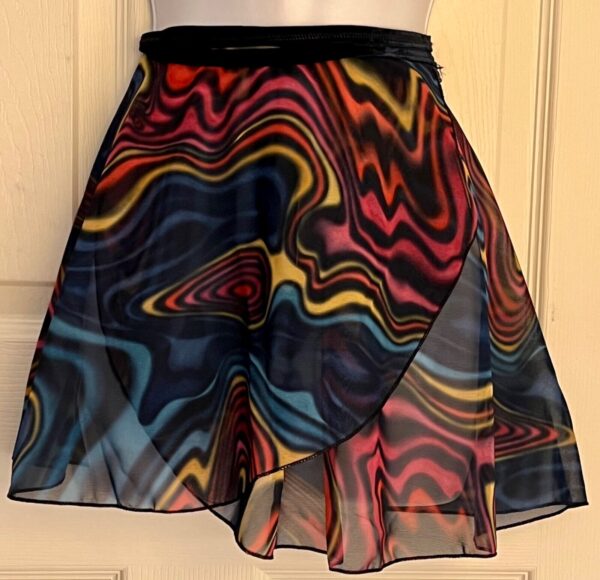 GK DANCE WRAP SKIRT ADULT MEDIUM ABSTRACT WAVE PATTERN BLACK VELVET TIE SZ M NWT