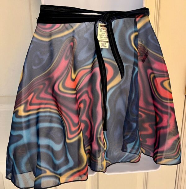 GK DANCE WRAP SKIRT ADULT MEDIUM ABSTRACT WAVE PATTERN BLACK VELVET TIE SZ M NWT - Image 4