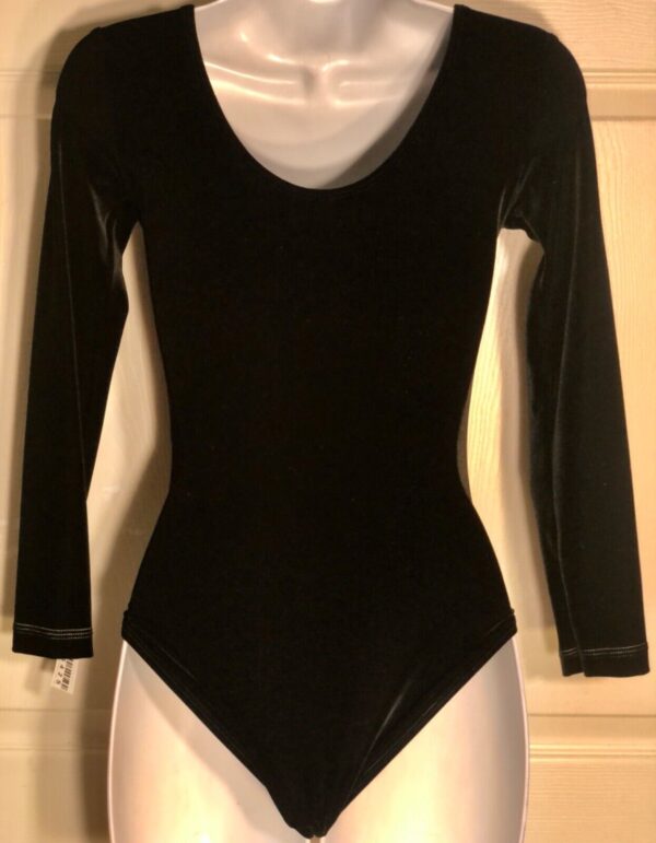 GK LgSLV LEOTARD ADULT SMALL SOLID BLACK VELVET GYMNASTICS DANCE SZ S NWT! - Image 2