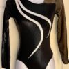 GK LgS BLACK SHIMMER ADULT SMALL SILVER FOIL GYMNAST DANCE CHEER LEOTARD Sz AS