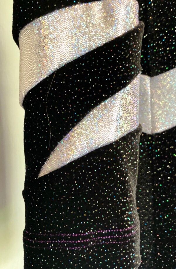 GK 3/4 SLV LADIES SMALL BLACK GLITTER VELVET WHITE FOIL GYMNASTIC LEOTARD AS NWT - Image 4