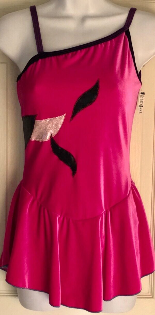 GK ICE FIGURE SKATE DRESS ADULT SMALL BERRY VELVET ASYM CAMISOLE FOIL AS NWT!