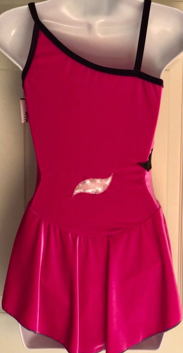 GK ICE FIGURE SKATE DRESS ADULT SMALL BERRY VELVET ASYM CAMISOLE FOIL AS NWT! - Image 2