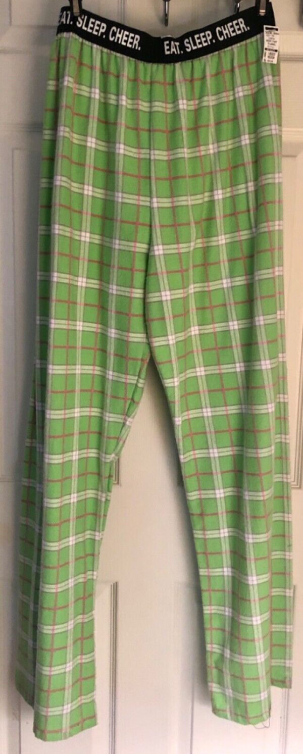 GK CHEER PJ FLANNEL PANTS SIZE LADIES MEDIUM GREEN PLAID CHEER AM NWT!