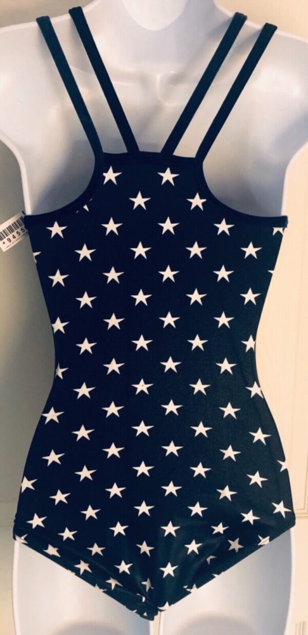 GK NAVY ADULT X-SMALL MYSTIQUE STAR PRINT GYMNASTS DANCE CAMISOLE LEOTARD Sz AXS - Image 7