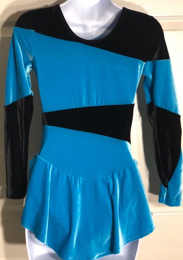 GK ICE FIGURE LgSLV ADULT SMALL BLUE BLACK VELVET SKATE DRESS AS NWT WAS $79.95 - Image 6