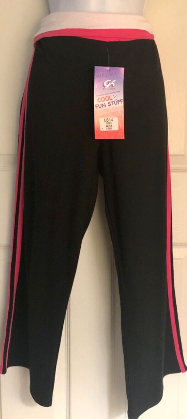 GK CHEER CAPRI PANTS SIZE LADIES MEDIUM COTTON/SPANDEX PINK TRIM BLACK AM NWT! - Image 2