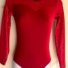 GK Elite RED VELVET FOIL LgS Gymnastic Dance Leotard ADULT S