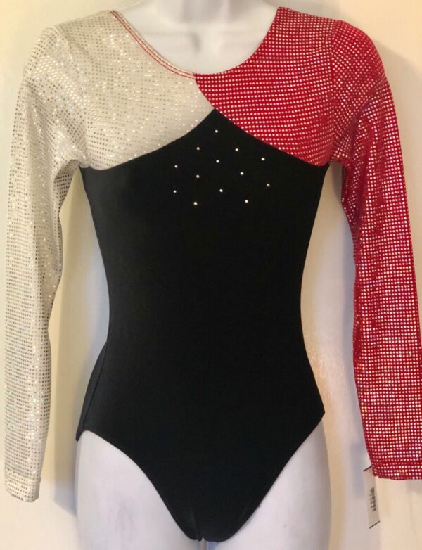 GK Elite LgS BLACK VELVET FOIL JA GYMNASTICS DANCE LEOTARD  ADULT XS