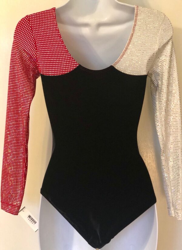 GK Elite LgS BLACK VELVET FOIL JA GYMNASTICS DANCE LEOTARD  ADULT XS - Image 2