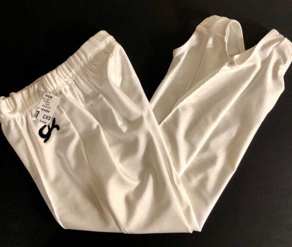 GK #1846M BOYS X-SMALL COMPETITION WHITE NYLON/SPANDEX GYMNASTICS PANTS CXS NWT